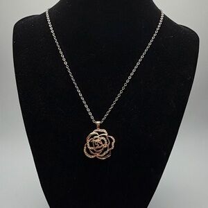 Lia Sophia Elegant Rose Gold and Crystal Pendant on a Silver Necklace